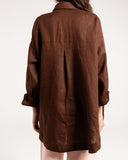 PURE LINEN OVERSIZED SHIRT -BROWN