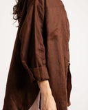 PURE LINEN OVERSIZED SHIRT -BROWN