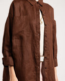 PURE LINEN OVERSIZED SHIRT -BROWN