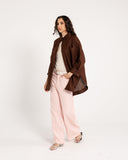 PURE LINEN OVERSIZED SHIRT -BROWN
