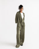 WRAP SATIN BLOUSE -OLIVE