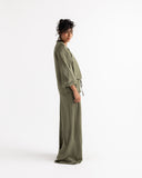MINIMAL WIDE LEG SATIN PANTS -OLIVE