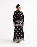 LATTICE BLOOM A-LINE SKIRT -BLACK