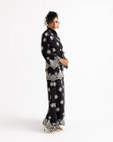 LATTICE BLOOM A-LINE SKIRT -BLACK