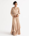 RUFFLE SATIN DRESS -CAFE