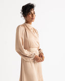 RUFFLE SATIN DRESS -CAFE