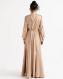 RUFFLE SATIN DRESS -CAFE