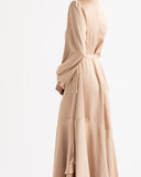 RUFFLE SATIN DRESS -CAFE