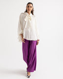 OVERSIZED SATIN BLOUSE -OFF WHITE