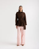 STRIPED LINEN SHIRT -brown