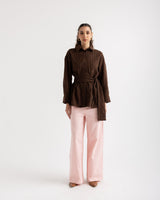 STRIPED LINEN SHIRT -brown