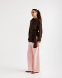 STRIPED LINEN SHIRT -brown