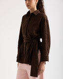 STRIPED LINEN SHIRT -brown