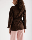 STRIPED LINEN SHIRT -brown