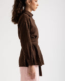 STRIPED LINEN SHIRT -brown