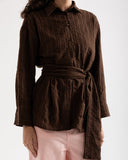 STRIPED LINEN SHIRT -brown