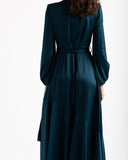 RUFFLE SATIN DRESS -PETROLEUM