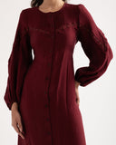 RELAXED WAIST DRESS -MAROON