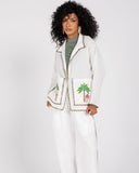 PALM EMBROIDERED BORDER SHIRT -OFF WHITE