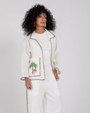 PALM EMBROIDERED BORDER SHIRT -OFF WHITE