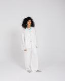 WASHED PURE LINEN LACE PANTS -OFF WHITE