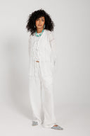 WASHED PURE LINEN LACE PANTS -OFF WHITE