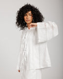 WASHED PURE LINEN LACE KIMONO -OFF WHITE