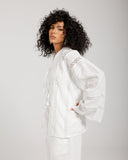 WASHED PURE LINEN LACE KIMONO -OFF WHITE