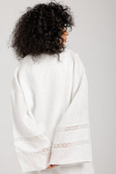 WASHED PURE LINEN LACE KIMONO -OFF WHITE