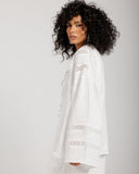WASHED PURE LINEN LACE KIMONO -OFF WHITE