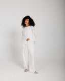 WASHED PURE LINEN LACE PANTS -OFF WHITE