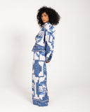 BORDERED CROPPED SHIRT -BLUE
