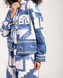 BORDERED CROPPED SHIRT -BLUE