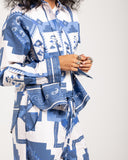 BORDERED CROPPED SHIRT -BLUE