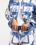 BORDERED CROPPED SHIRT -BLUE