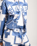 BORDERED CROPPED SHIRT -BLUE