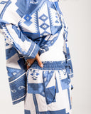 BORDERED CROPPED SHIRT -BLUE