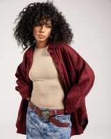 PURE LINEN OVERSIZED SHIRT -MAROON