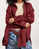 PURE LINEN OVERSIZED SHIRT -MAROON