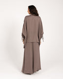 COMFY WIDE LEG LINEN PANTS -BROWN