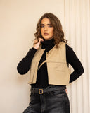 SLEEVELESS CROPPED VEST-BEIGE