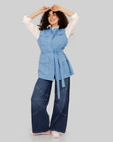 SLEEVELESS LINEN VEST-BABY BLUE