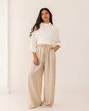 STRAIGHT LINEN PANTS-BEIGE
