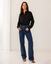 STRASS STRAIGHT PANTS-DARK BLUE