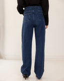 STRASS STRAIGHT DENIM PANTS-DARK BLUE