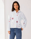 STRIPED EMBROIDERY SHIRT-WHITE