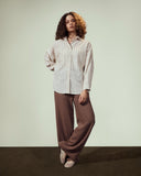 STRIPED LINEN SHIRT-BROWN