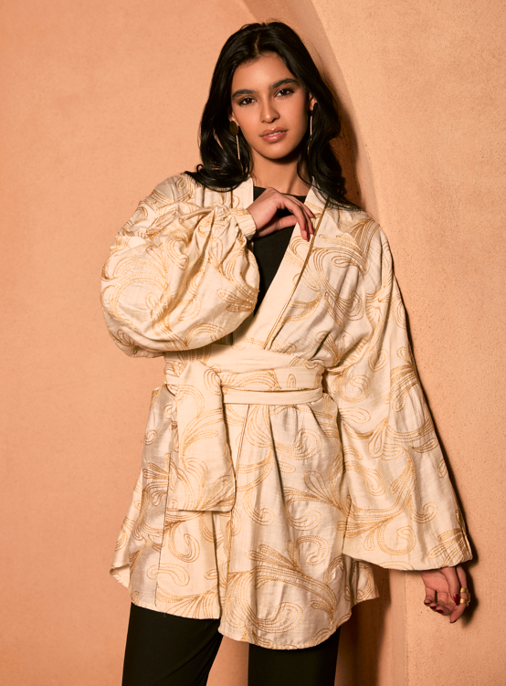 SHINY CARDIGAN-BEIGE