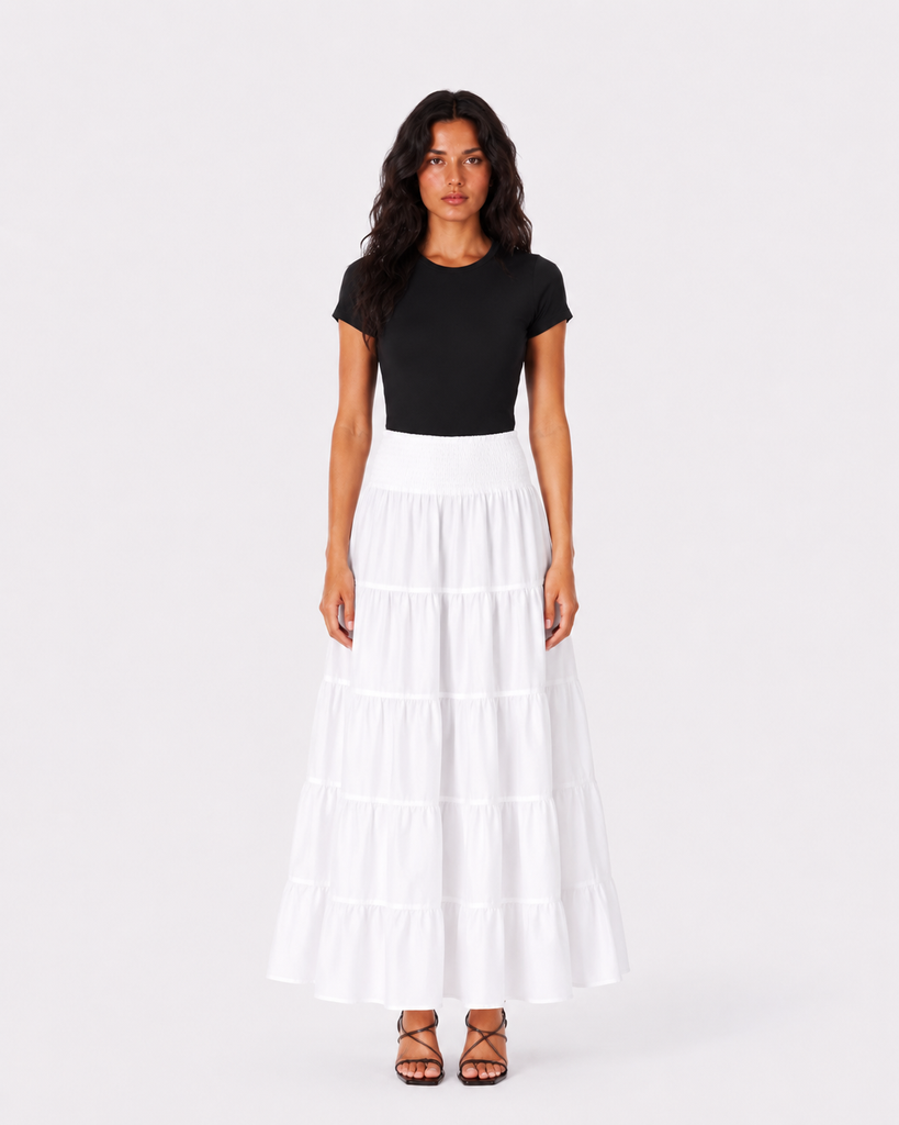 Velora Tiered Skirt in Off White | Voile – Pistage