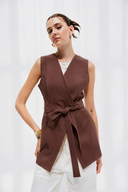 Sleeveless Wrap VEST -BROWN